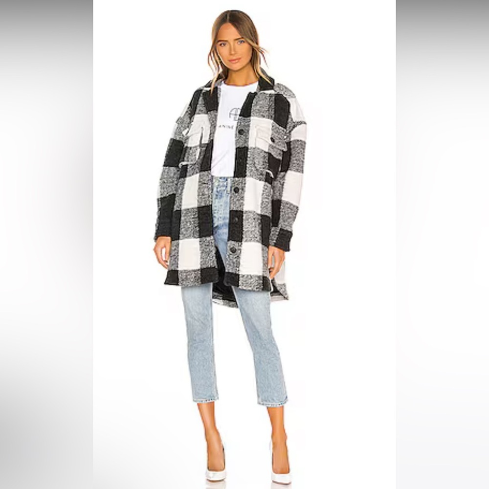 REVOLVE Anine Bing Mave Jacket in Cream Buffalo Check Size M OVERSIZED